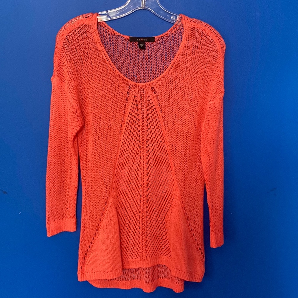 FEVER Coral-orange Knit Mesh Long Sleeved Top Sz S